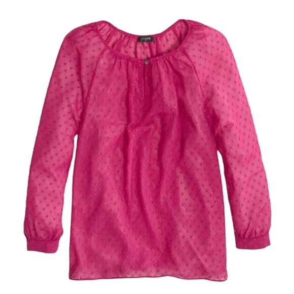 J. Crew Factory Dotted Keyhole Top in Magenta - Sheer Clip Dot Chiffon -M EUC - Picture 1 of 15
